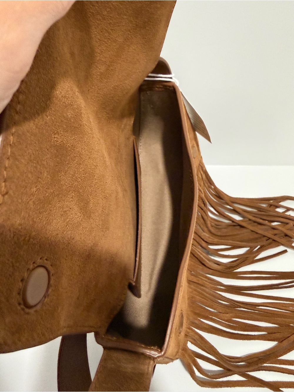 NEW Madewell The Sculptural Buckle Crossbody Bag NU148 Aged Cognac Suede Fringe - Picture 12 of 12